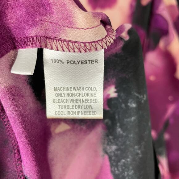 Ann Taylor Loft | Purple Pink Watercolor Ruffle Center Sleeveless Shift Dress - Picture 6 of 6